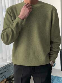 DAZY Jersey de cuello redondo verde sólido para hombre, otoño/invierno - Verde - Ver 5