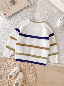 SHEIN Babyboy/Babygirl Cute Striped Long Sleeve Sweater, Versatile For Autumn/Winter Fall - Multicolor - View 7