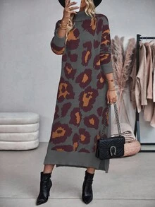 EMERY ROSE Váy len cổ lọ phối màu đơn giản dành cho nữ, Thu/Đông - Nhiều màu - Xem 4