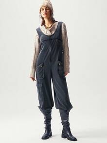 Bohemela Bộ đồ liền thân dệt kim rộng rãi màu trơn thường ngày dành cho nữ - màu đen - Xem 1