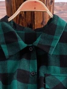 Linhara 秋季大码休闲格子抽绳腰连衣裙 - 綠色 - 查看 3