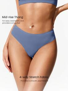 GLOWMODE 2 Packs Lightweight Breathable Sweat-Wicking Medium-Waist Seamless No-Show Thong Underwear Daily Workout