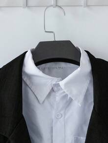 SHEIN Clasi 大码女式纯色撞色荷叶边仿口袋全纽扣优雅办公室西装外套 + 纯色纽扣 A 字型简约百搭半身裙 2 件套 - 黑色 - 查看 6