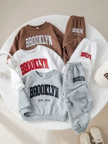 SHEIN Babygirl 可爱休闲字母图案长袖卫衣套装，秋冬 - 彩色 - 查看 6