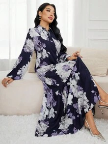 Al Najma 女式花卉印花灯笼袖单排扣阿拉伯风格连衣裙 - 彩色 - 查看 2