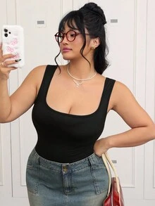 CovetEZ 大碼素色大露背背心連體衣