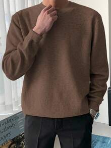 DAZY 男士纯棕色圆领毛衣，秋季 - 鏽棕色 - 查看 5