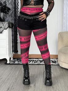 Whyspr Plus Size English Letter Print Patchwork Leggings