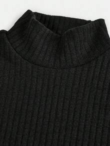 SHEIN Conjunto de 3 piezas para niñas: Chaqueta de manga larga a cuadros, Blusa de cuello alto de manga larga sólida y Pantalones acampanados sólidos, adecuado para Navidad - Burdeos - Ver 3