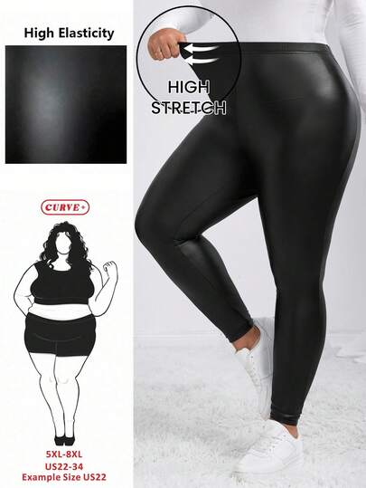 SHEIN CURVE+ Plus Size Women's Casual Solid Color Leggings/Autumn /Winter