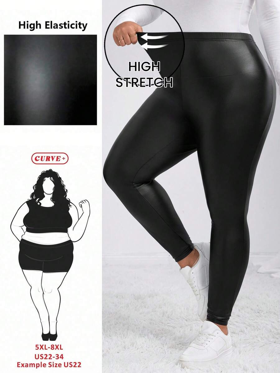 SHEIN CURVE+ Quần legging trơn màu thường ngày cỡ lớn cho nữ/Mùa thu/Mùa đông - màu đen - Xem 1