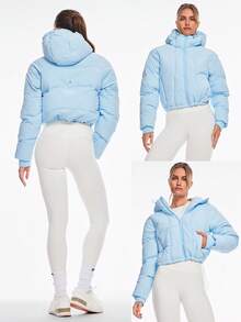 GLOWMODE 舒适丝滑保暖可调节抽绳下摆连帽羊毛内衬短款羽绒夹克秋冬户外日常休闲装 - 水藍色 - 查看 9