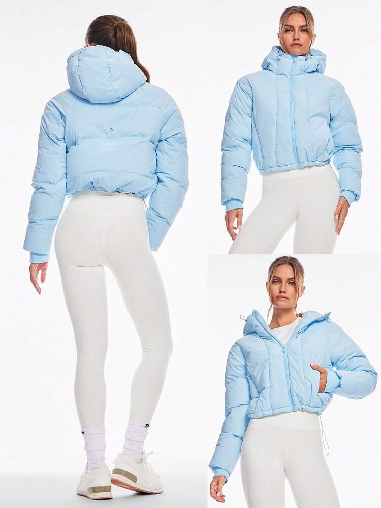Cozy Crush Silky Smooth Warm Adjustable Drawstring Hem Hood Fleece Lined Cropped Puffer Jacket Autumn Winter Outdoors Daily Casual Wear