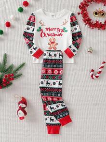 Uroczy różowy dzianinowy komplet piżamowy dla dziewczynek z długim rękawem i spodniami, 2 części