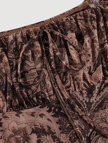 SHEIN MOD 花卉和佩斯利印花喇叭袖复古女式连衣裙、巫婆服装、万圣节女式连衣裙、服装、吸血鬼连衣裙、秋季女式连衣裙， - 棕色 - 查看 5