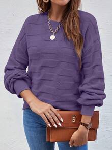 EMERY ROSE Suéter casual de unicolor con hombros caídos, otoño/invierno - Bold Plum - Ver 5