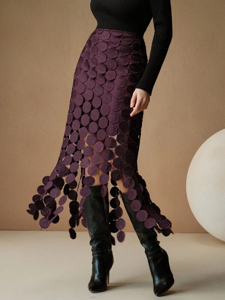 Laser Cut Multi Circle Double Layered Skirt