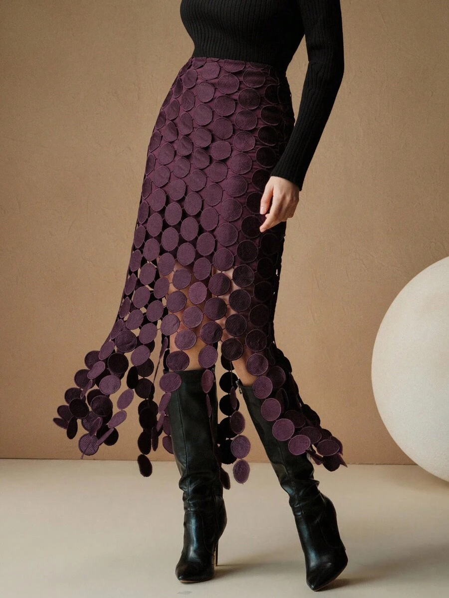 Anewsta Laser Cut Multi Circle Double Layered Skirt - Violet Purple - View 1