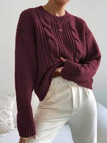 EMERY ROSE Suéter de cuello redondo de punto con nudo, casual para mujer, otoño/invierno - Burdeos - Ver 3