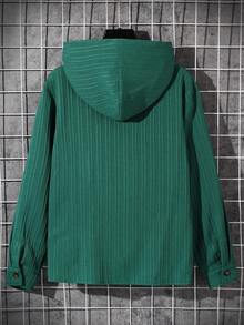 SHEIN Tween Boy 纹理罗纹贴袋长袖连帽衬衫，适合所有季节、通勤、学校、休闲和学院风穿着 - 綠色 - 查看 2