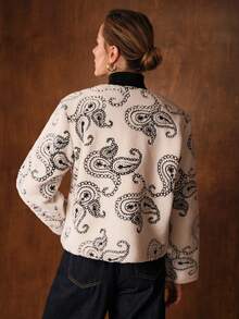 MOTF PREMIUM WOMEN'S CASHEW FLOWER PATTERN FUZZY FLEECE WINTER JACKET - Black and White - View 4