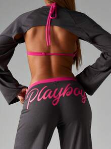 Missguided x Playboy Christmas Cropped Top With Wide Leg Pants Set - Multicolor - View 4