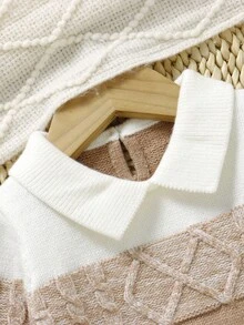 SHEIN 2pcs Toddler Gentleman Style Sweater Set, Collared Pullover Sweater & Casual Pants Autumn And Winter Two Piece Suit Neutral Baby Clothes Baby Boy Knitted Set Baby Boy Beige Outfit Knit Two Piece Toddler Baby Boy Knitted Set Baby Outfits Unisex For Fall Baby Boy Clothes Long Sleeve Neutral Baby Clothes Baby Knit Outfit Knit Two Piece Toddler Baby Sweater Set Baby Boy Sweater Set Winter Baby Outfits - Khaki - View 3