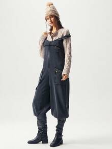 Bohemela Bộ đồ liền thân dệt kim rộng rãi màu trơn thường ngày dành cho nữ - màu đen - Xem 6