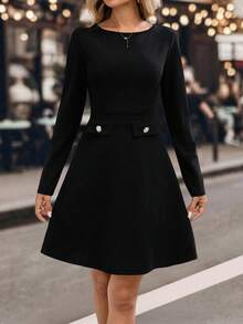 EMERY ROSE Women's Solid Color Waist Cinched Short Casual Dress, Suitable For Commuting Winter Dress Fall Dresses For Women Party Dress Going Out Outfit,Dresses For Women Elegant