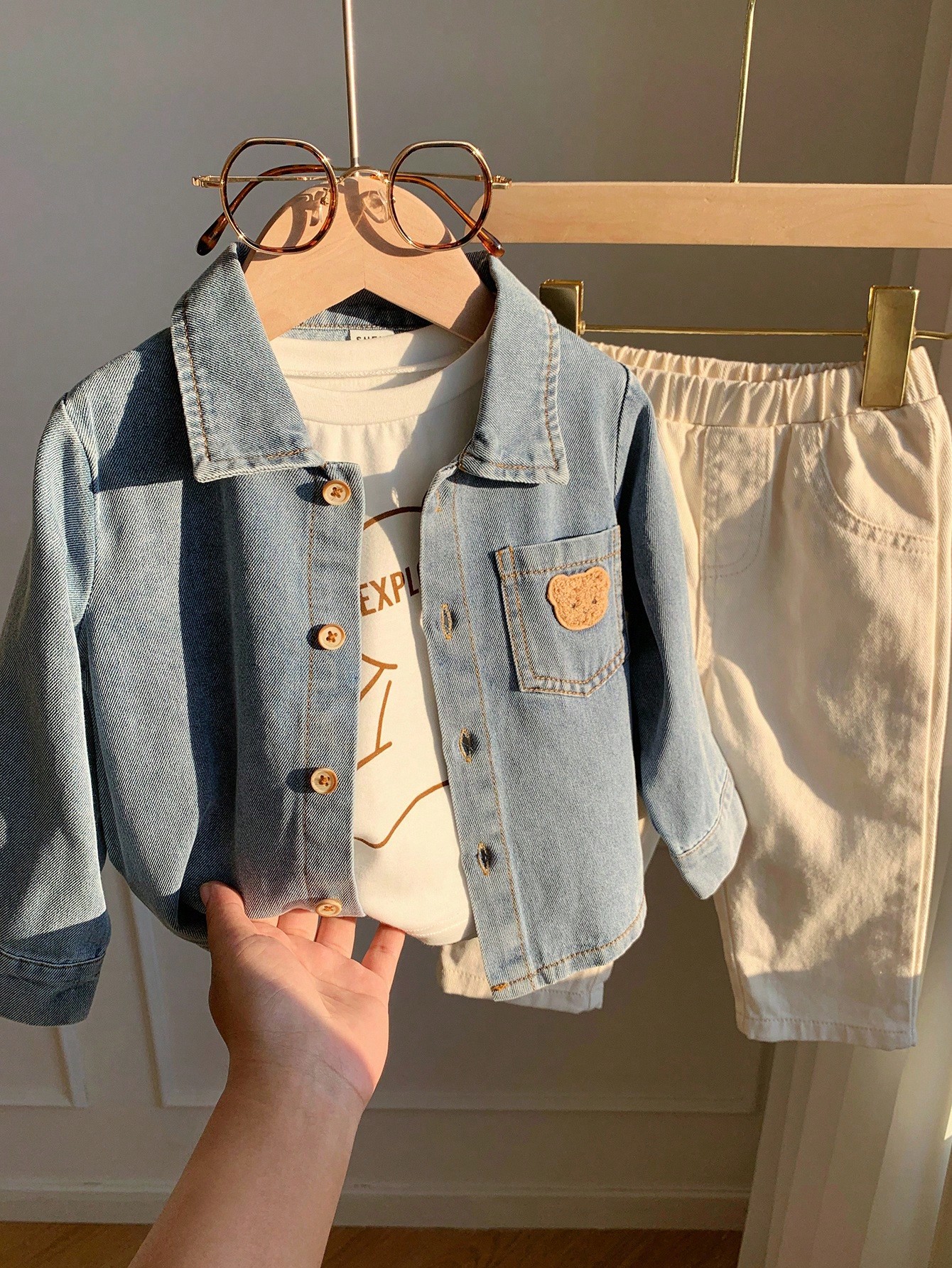 مجموعة ملابس أطفال صبيان 3 قطع: جاكيت جينز كاجوال...