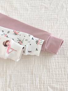 SHEIN Vintaside Kids 6 件套女童紧身套装，简约时尚，碎花长袖柔软舒适，3 件套家居服 - 彩色 - 查看 8