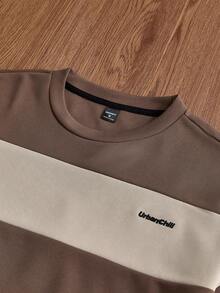 SWAVVY 男士条纹印花圆领休闲短袖T恤，夏季 - 咖啡棕 - 查看 4