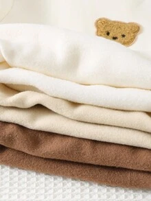 Cozy Pixies 3 pezzi Set di felpe in pile con collo a giro, maniche lunghe e motivo a orsetto cartoni animati, morbido, per bambini maschi/femmine in autunno/inverno