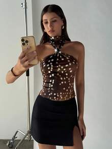 Aloruh 女士秋冬新款无袖露背鹿纹性感短款上衣，适合派对/夜店/Y2K风格，秋季/冬季/秋季 ... - 彩色 - 查看 7