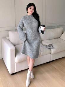 Modelyn Vestido de suéter de punto con lazo y manga larga holgada informal para mujeres, ropa de otoño e invierno