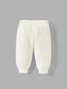 SHEIN 新生兒女寶寶純色荷葉邊縫紋Raglan袖上衣和褲子，配頭帶，3件套，薄布料 - 白色 - 查看 10
