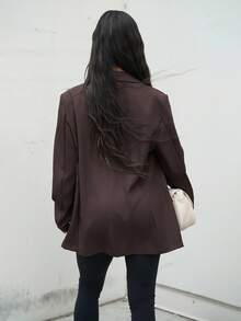 SAYEHFBABY Jeune blazer ample décontracté pour femme, manches longues, style simple gris texturé, coupe ample - Marron - Voir 2