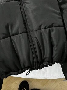 SHEIN Áo khoác đệm 2 trong 1 có thể đảo ngược, phù hợp cho bé gái tuổi teen mặc thường ngày, trở lại trường, lễ nghi, mặc hàng ngày, đi học, du lịch, thể thao, mùa đông - Đen và trắng - Xem 10