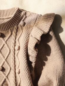 女童秋冬毛衣裙，荷叶边下摆+编织钻石图案设计，可爱优雅的针织公主裙