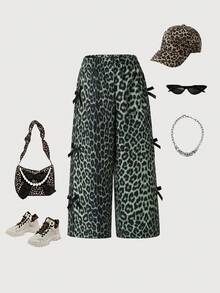 SHEIN 时尚高腰豹纹女休闲裤，百搭欧美风，春夏 - 彩色 - 查看 8