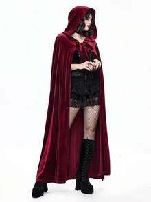 ROMWE Goth Gothic Vintage Dark Red Oversized Hat & Mysterious Cape, Suitable For Halloween