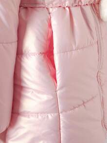 SHEIN 青少年女孩甜美连帽棉服夹克，束腰，简约时尚中长款棉质外套，冬季 - 粉色 - 查看 7