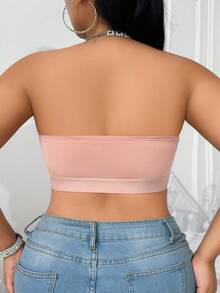 SHEIN 1pc Plus Size Lace Patchwork Wireless Camisole Bra - Apricot - View 2