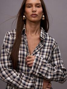 MUSERA 格纹修身挺括衬衫，适合秋冬季夜间外出、街头风、可爱性感假日派对、春夏穿着。 - 彩色 - 查看 2