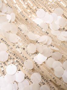 SHEIN Clasi Đầm mini cổ tròn tay dài đính sequin thanh lịch dành cho nữ, thích hợp mặc hàng ngày, đi chơi và dự tiệc, mùa thu/đông - Màu be - Xem 9