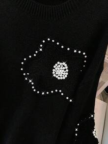 GlowEve CURVE Plus Size Crew Neck Long Sleeve Fashionable 3D Floral Knit Sweater - Black - View 6