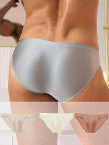 WENEZON Men's Solid Color Low-Rise Comfortable Briefs Silk Panties Satin Underwear Pack Of Panties Brown Underwear