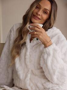 Lyxana Robe à capuche ample à manches longues et tricot câblé minimaliste et pour femmes, automne/hiver - Nude - Voir 3