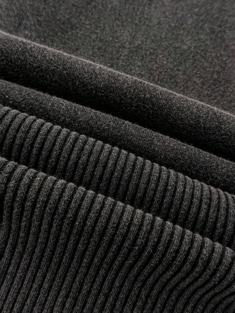 SHEIN Conjunto de 2 piezas para adolescentes: Body de punto bordado y pantalones de estilo vintage lavados con ácido, estilos cómodos para primavera/verano y otoño/invierno, adecuados para uso diario, estilo callejero, celebraciones, otoño e invierno, capas de estilo para niñas - Negro - Añade 10