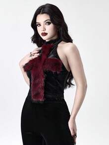 ROMWE Áo nhung lông thú kiểu Gothic cổ điển hình thánh giá - màu đen - Xem 4